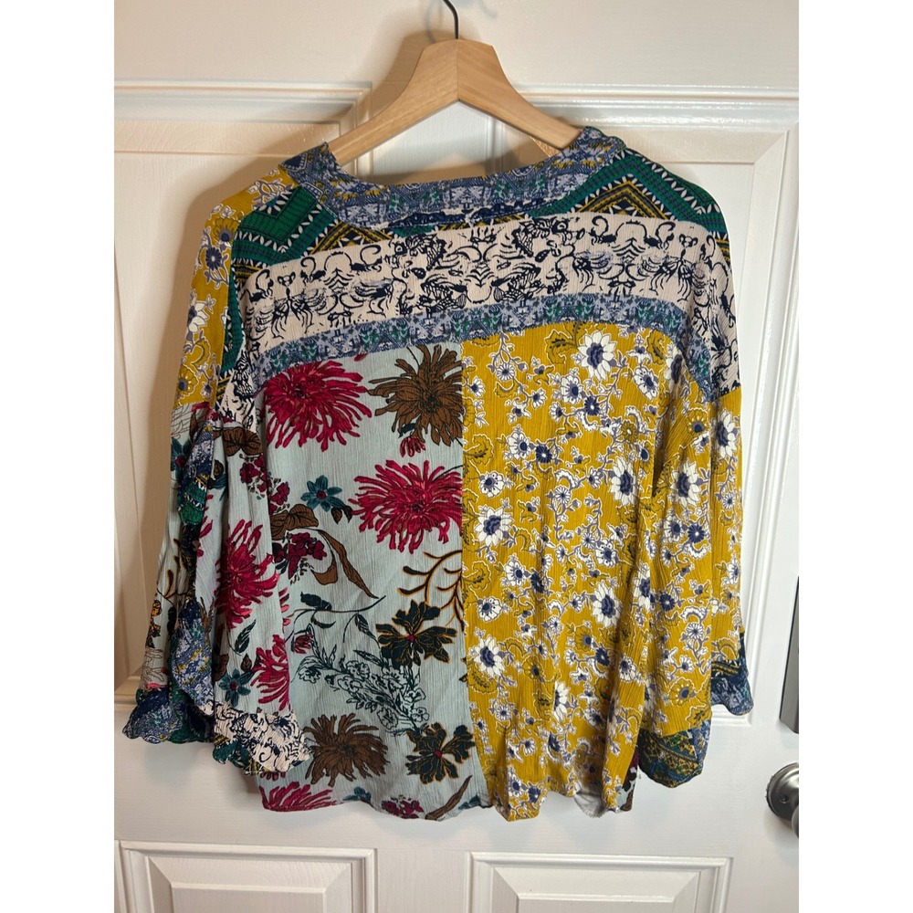 Umgee Mixed Floral Patchwork Blouse in Mustard, Teal & Red - Picture 7 of 7